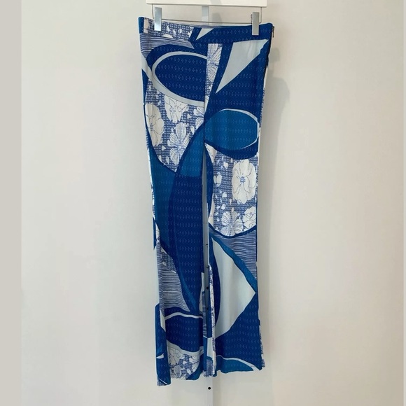 EMILIO PUCCI BLUE WHITE PRINT VISCOSE PANTS GOLD SIDE ZIPPER SIZE IT 42 / US 8 - Picture 11 of 17